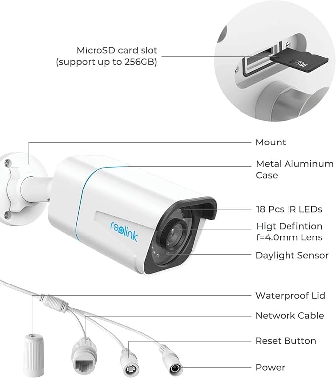 REOLINK 4K/8MP Security Bullet PoE IP Camera,Surveillance Outdoor Indoor,Human/Vehicle/Pet Detection,100ft IR Night Vision,Work with Smart Home,Up to 256GB microSD Card,RLC-810A(Pack of 2)