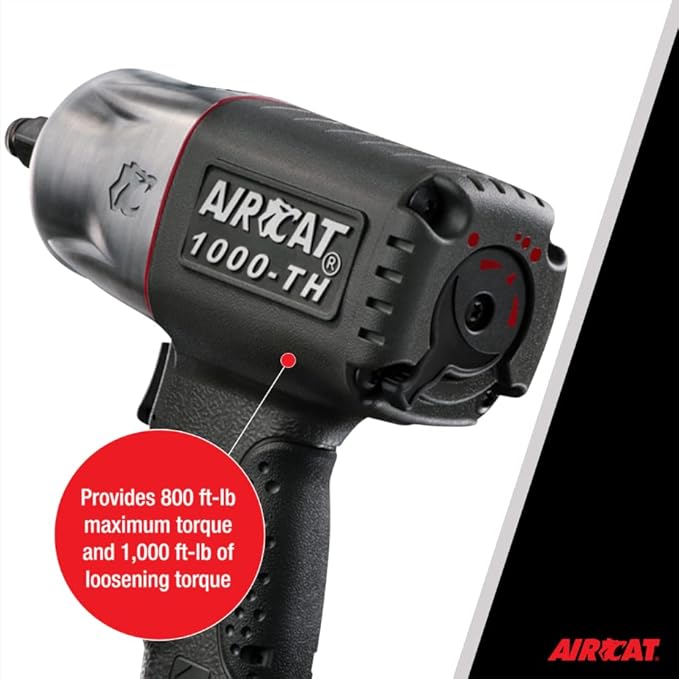 AIRCAT Pneumatic Tools 1000-TH: 1/2-Inch Composite Impact Wrench 1,000 ft-lbs of Torque - Standard Anvil