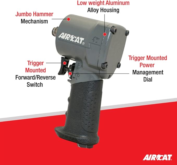 AIRCAT Pneumatic Tools 1077-TH: Stubby Impact Wrench 700 ft-lbs - 3/8-Inch