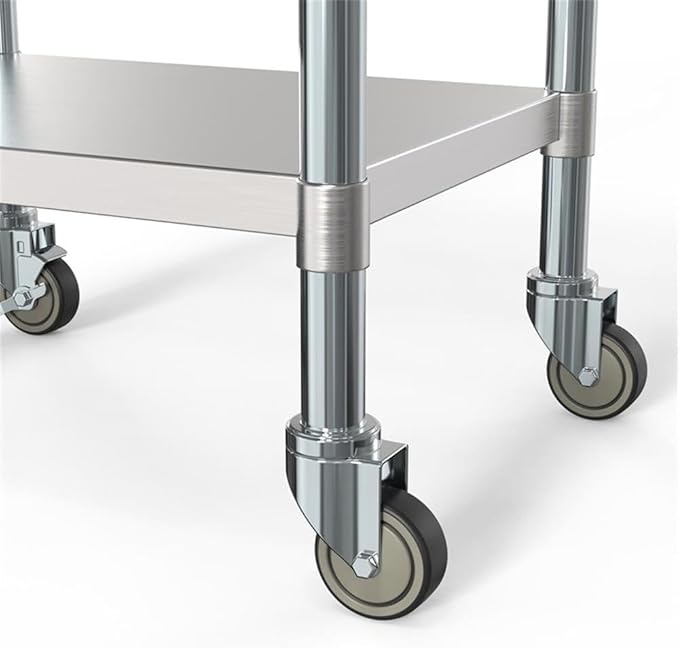 KoolMore Commercial 24x30'' Stainless Steel Work Table with Wheels for Restaurant or Home Use, Under Storage Shelf Food, Tools, Equipment, & Hardware, Heavy Duty Metal Workspace (CT2430-18C), Silver