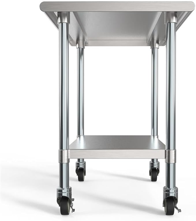 KoolMore Commercial 24x30'' Stainless Steel Work Table with Wheels for Restaurant or Home Use, Under Storage Shelf Food, Tools, Equipment, & Hardware, Heavy Duty Metal Workspace (CT2430-18C), Silver