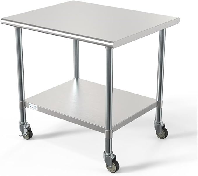 KoolMore Commercial 30” x 36” Stainless Steel Work Table with Wheels for Restaurant or Home Use, Under Storage Shelf for Food, Tools, and Hardware, Heavy Duty Metal Workspace (CT3036-18C), Silver