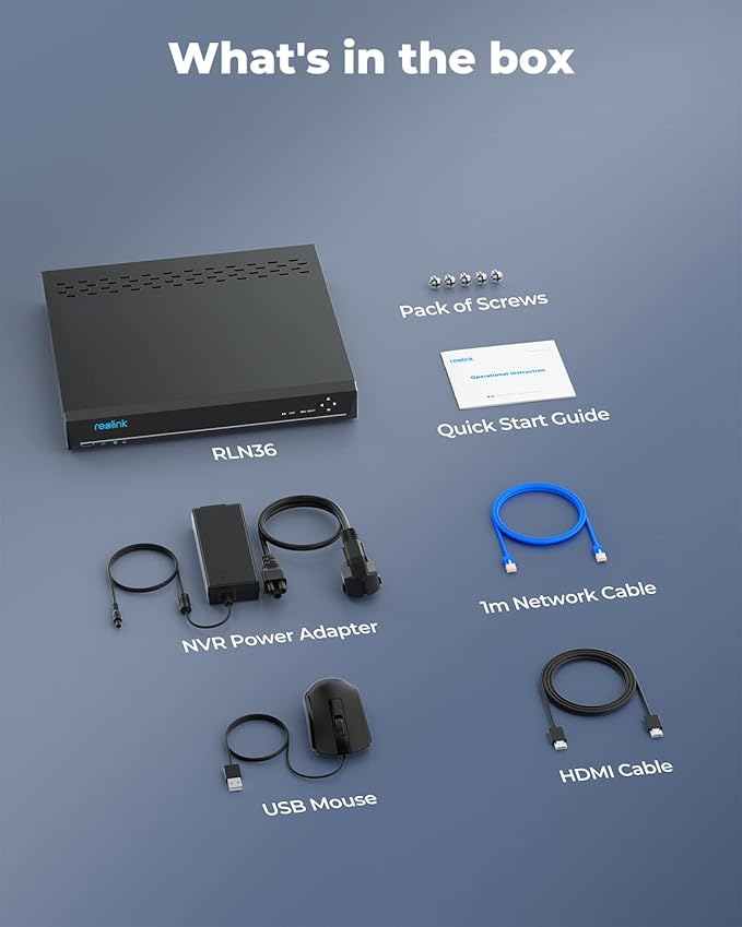 REOLINK 36CH Network Video Recorder for Home Security Camera System,Only Work with 16MP/12MP/4K/8MP/5MP/4MP The Same Brand PoE IP Cam,Integrated O/I Alarm System,3 HDD Bays,No HDD Included,RLN36