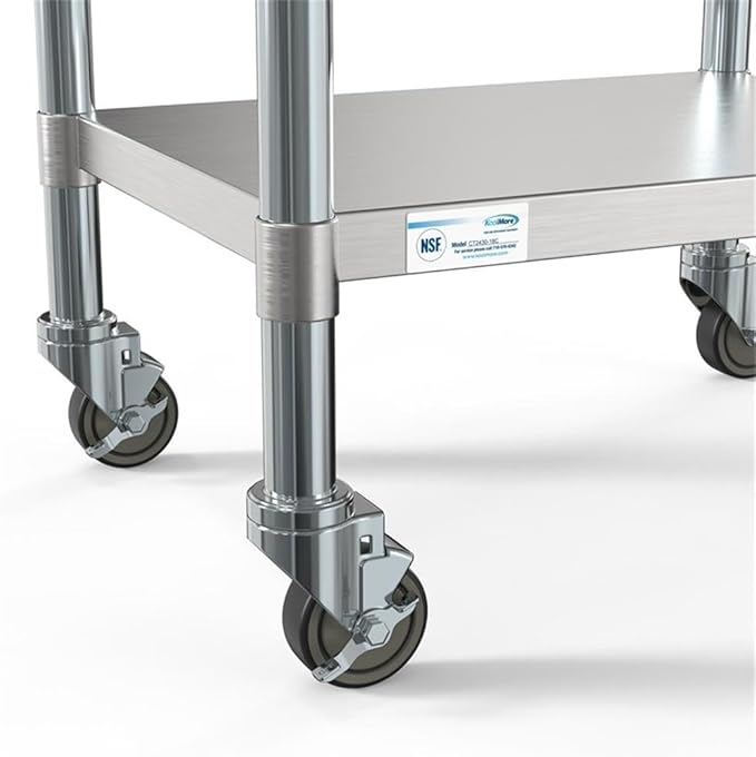 KoolMore Commercial 24x30'' Stainless Steel Work Table with Wheels for Restaurant or Home Use, Under Storage Shelf Food, Tools, Equipment, & Hardware, Heavy Duty Metal Workspace (CT2430-18C), Silver