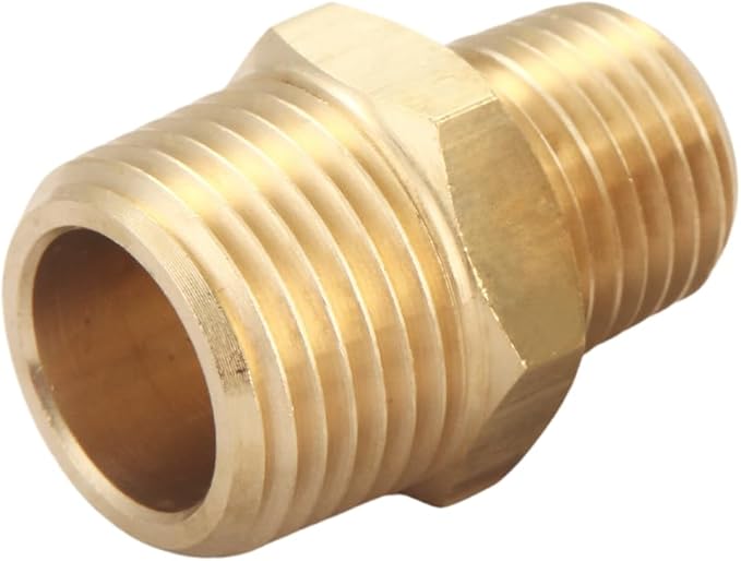 3/8 Inch NPT Male x 1/4 Inch NPT Male Solid Brass Reducing Hex Nipples, Brass Pipe Adapter Fittings Reducing Nipples Connector (2 Piece)