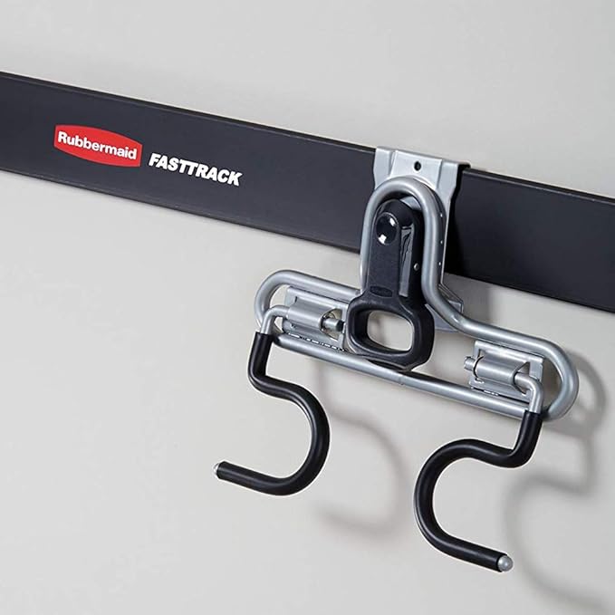 Rubbermaid FastTrack 2-Handle Hook (S Hook), Mounted Garage Storage and Space Saving Organization System, Metallic Powder-Coated Steeel, for Rakes/Brooms/Toys/Ladders,