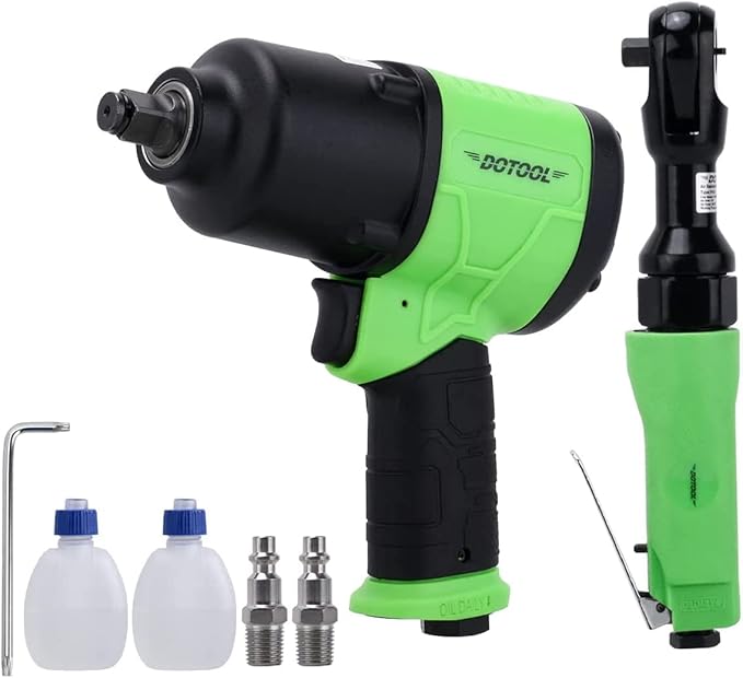 Air Impact Gun 1/2" Drive 880 ft-lbs with 3/8" Air Ratchet Wrench 50 ft-lbs Pneumatic Impact Wrenc 7800RPM Pneumatic Aluminum 160 RPM