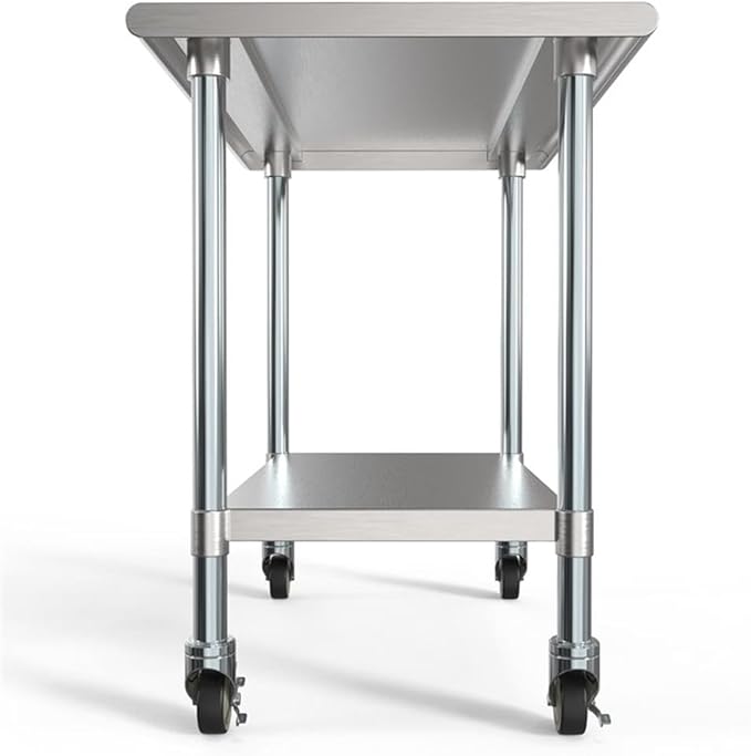 KoolMore Commercial 24” x 36” Stainless Steel Work Table Wheels for Restaurant or Home Use, Under Storage Shelf for Food, Tools, Equipment, Hardware, Heavy Duty Metal Workspace (CT2436-18C), Silver