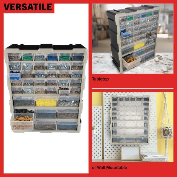 Stalwart 39-Drawer Plastic Small Parts Organizer - Desktop or Wall Storage Drawers for Organizing Hardware, Crafts, Garage, or Classroom (Black)