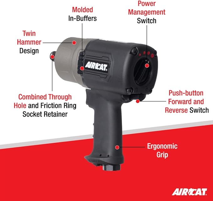 AIRCAT Pneumatic Tools 1770-XL 3/4 Inch Composite Impact Wrench 1600 ft-lbs of Torque