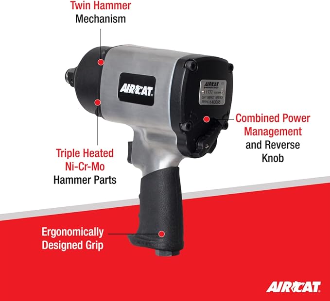 AirCat Pneumatic Tools 1777: 3/4-Inch Impact Wrench with Refined Design Twin Hammer 1,600 ft-lbs