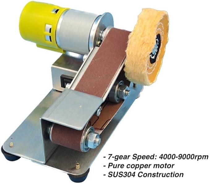 30mm Mini Belt Sander, Sander Tool w/ 7-Gear Speed Control, 15 Degree Knife Sharpener Electric Sander Sanding Machine w/Buffing & Grinding Wheel for Woodworking Metal Working Knife Sharpening