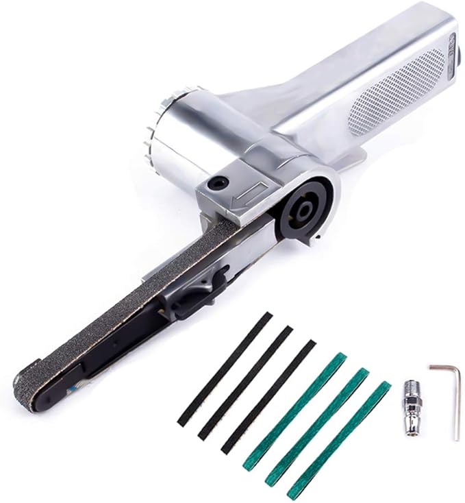 Air Belt Sander Grinder 3/8'' x 13'' with 6Pcs Belts (#60,#80,#120) For Polishing Plastic, Aluminium, Iron, Steel and Metal