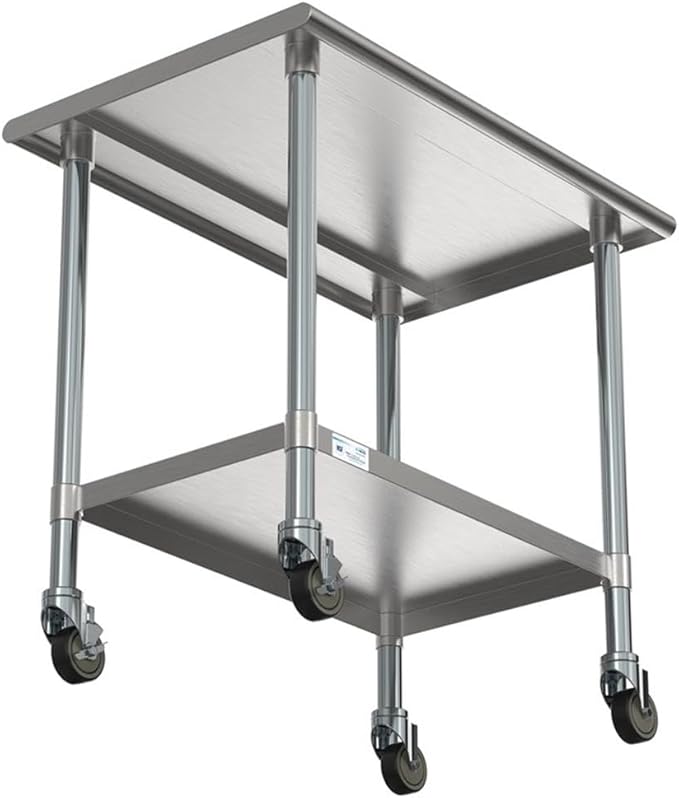KoolMore Commercial 24” x 36” Stainless Steel Work Table Wheels for Restaurant or Home Use, Under Storage Shelf for Food, Tools, Equipment, Hardware, Heavy Duty Metal Workspace (CT2436-18C), Silver