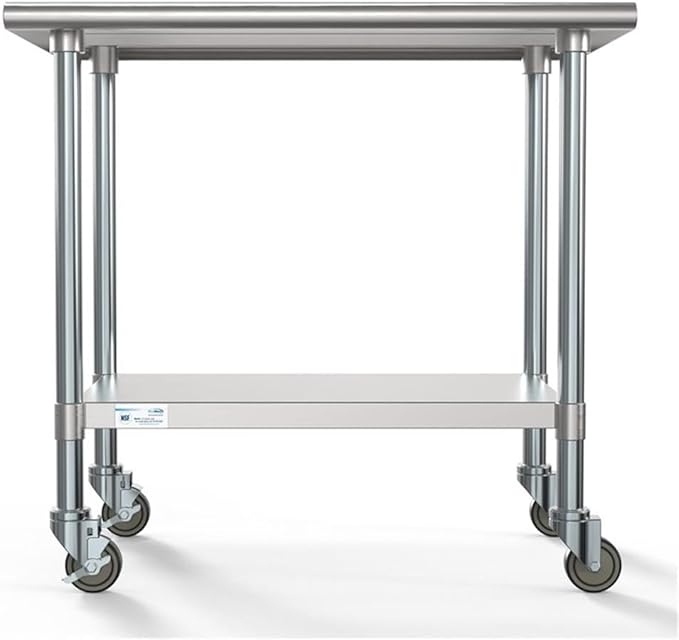 KoolMore Commercial 24” x 36” Stainless Steel Work Table Wheels for Restaurant or Home Use, Under Storage Shelf for Food, Tools, Equipment, Hardware, Heavy Duty Metal Workspace (CT2436-18C), Silver