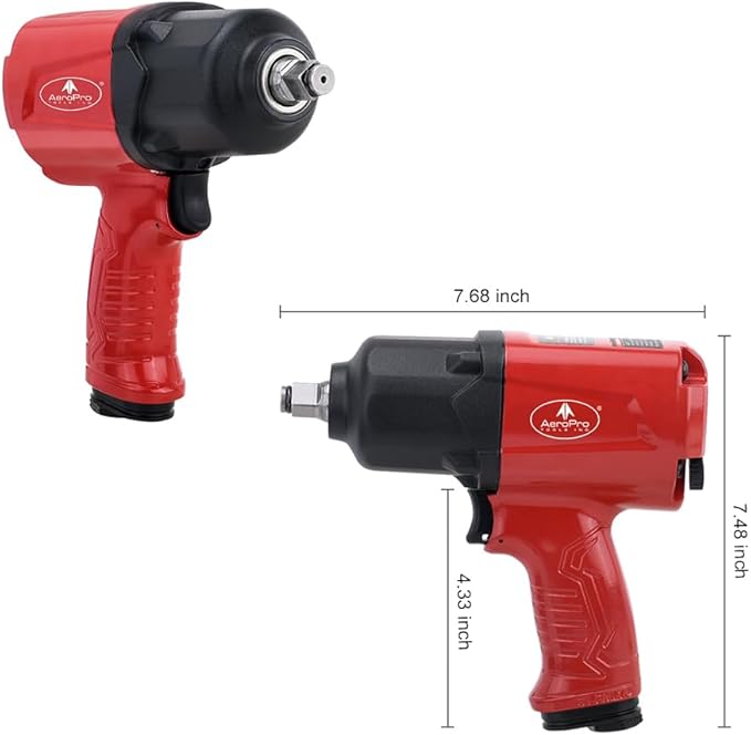 AEROPRO TOOLS 1/2-Inch Aluminum Air Impact Wrench(A398),Twin Hammer with 1000FT-LB Super Torque, Pneumatic Impact Gun, for Auto Repair, Tire Shop (A398 Aluminum Housing)