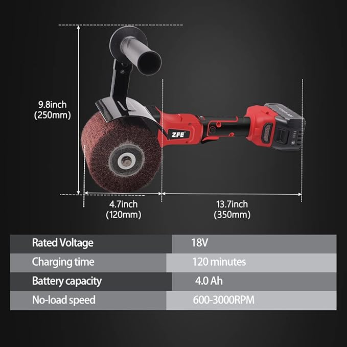 Cordless Burnishing Polishing Machine, ZFE 21V 28A Handle Sander Polisher Wheel Portable Drawing Machine, Adjustable Speed Stainless Steel Sander Polisher, for Stainless Steel Wood Polishing