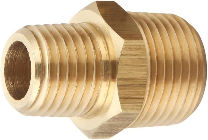 3/8 Inch NPT Male x 1/4 Inch NPT Male Solid Brass Reducing Hex Nipples, Brass Pipe Adapter Fittings Reducing Nipples Connector (2 Piece)