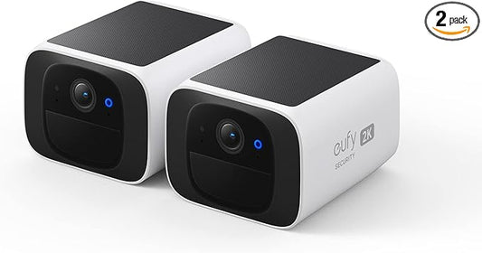 eufy Security SoloCam S220 2-Cam Pack, Solar Security Camera, Wireless Outdoor Camera, Continuous Power, 2K Resolution, Wireless, 2.4 GHz Wi-Fi, No Monthly Fee, HomeBase 3 Compatible