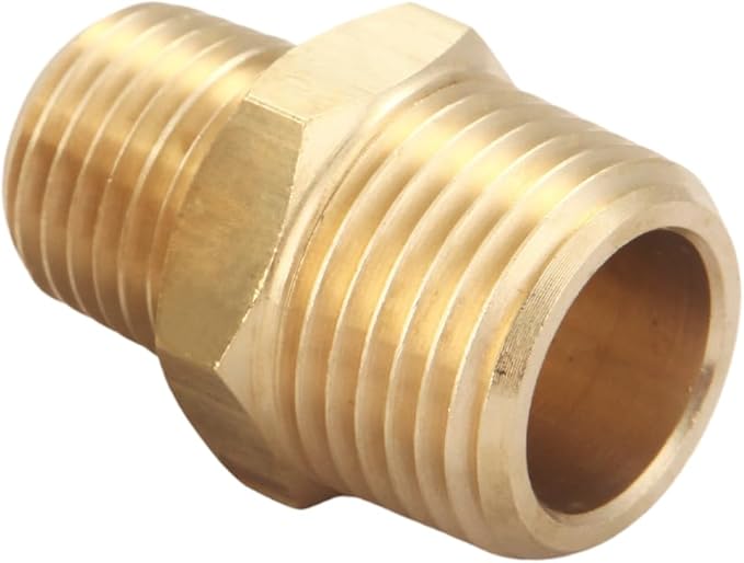 3/8 Inch NPT Male x 1/4 Inch NPT Male Solid Brass Reducing Hex Nipples, Brass Pipe Adapter Fittings Reducing Nipples Connector (2 Piece)