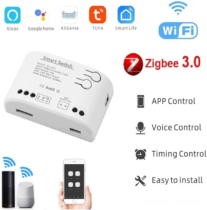 Zigbee 1CH DC 7-32V USB 5V Relay Smart Switch Module,Wireless APP Remote Control with Inching/Self-Lock Switch modle,Works with Tuya Zigbee Gateway,Alexa,Google Home (Required ZigBee Hub)