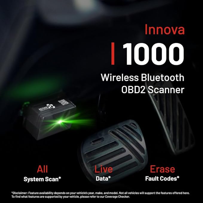 Innova 1000 OBD2 Scanner Bluetooth - Check Engine, ABS, SRS - No Subscriptions - Updates Included - Diagnostic Scanner for iPhone & Android - Supports 1996-2023 Vehicles - App Only Works in USA