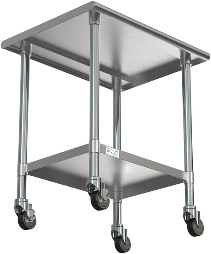 KoolMore Commercial 24x30'' Stainless Steel Work Table with Wheels for Restaurant or Home Use, Under Storage Shelf Food, Tools, Equipment, & Hardware, Heavy Duty Metal Workspace (CT2430-18C), Silver