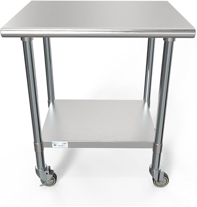 KoolMore Commercial 24x30'' Stainless Steel Work Table with Wheels for Restaurant or Home Use, Under Storage Shelf Food, Tools, Equipment, & Hardware, Heavy Duty Metal Workspace (CT2430-18C), Silver