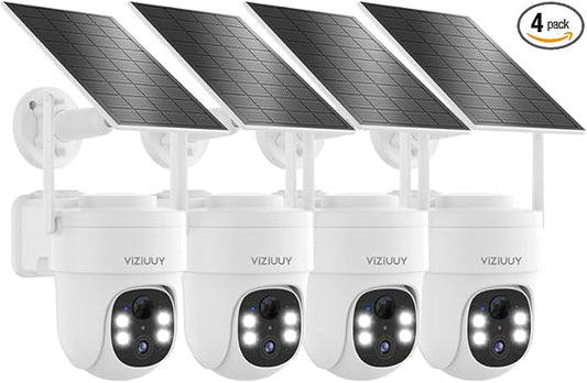 Solar Security Cameras Wireless Outdoor 4 Pack, 3MP Security Cameras Wireless Outdoor, Pan Tilt 360°WiFi Camera with Color Night Vision/PIR Sensor/2-Way Audio/Alexa