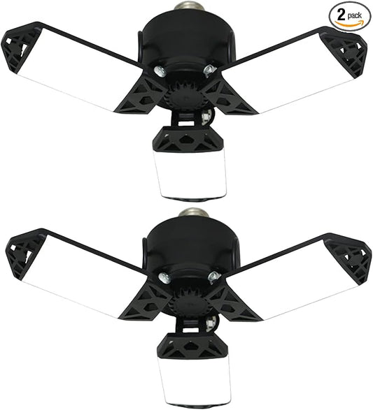2Pack 80W LED Garage Light, 8000 Lumen Ceiling Lights with 3 Adjustable Panels, 6500K Daylight Light Bulb Fixture LED Lights for Garage, E26/E27 LED Shop Lights, Attic Workshop LED Bay Light