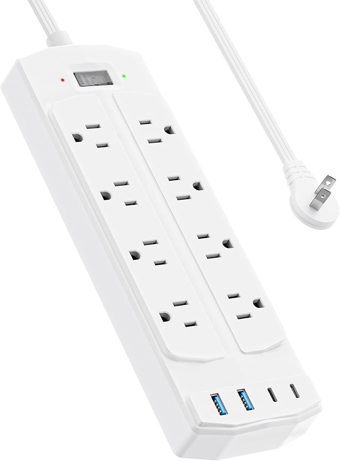 2 Prong Power Strip, Yozisital 2 Prong to 3 Prong Outlet Adapter, 5 FT Flat Plug Extension Cord with 8 Outlets 4 USB Ports(2 USB C), 2000J Two Prong Surge Protector, Wall Mountable, White