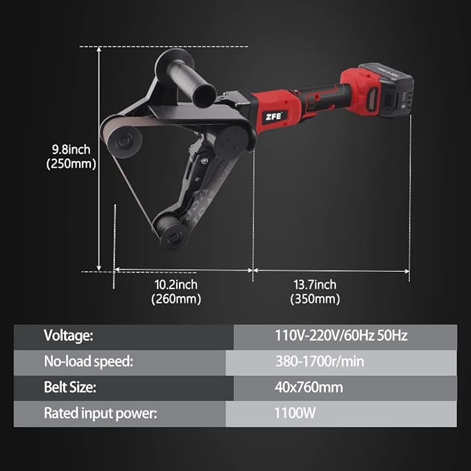 Pipe Tube Polisher Sander, ZFE 21V 28A Speed Adjustable Cordless Pipe Sander Grinder Polisher Tool Brushless Wire Drawing Machine with 1 Sanding Belt, for Burnishing Finishing Stainless Steel Pipe