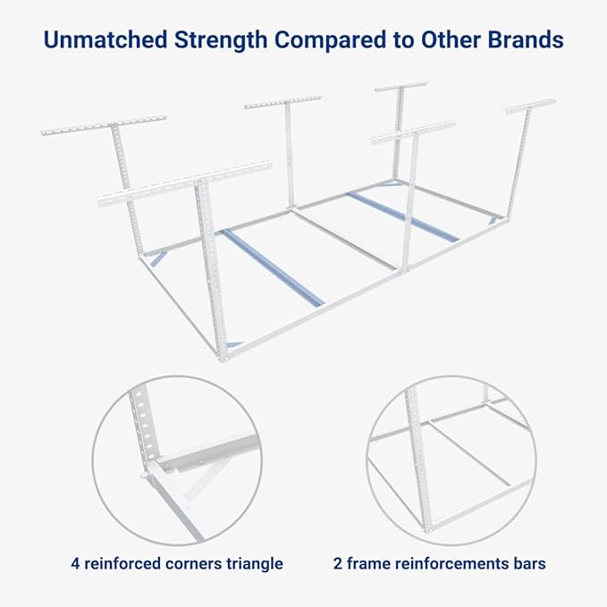 FLEXIMOUNTS 4x8 Overhead Garage Storage Rack without Decking,Garage Storage Organization System,Heavy Duty Metal Garage Ceiling Storage Racks,600lbs Weight Capacity,White