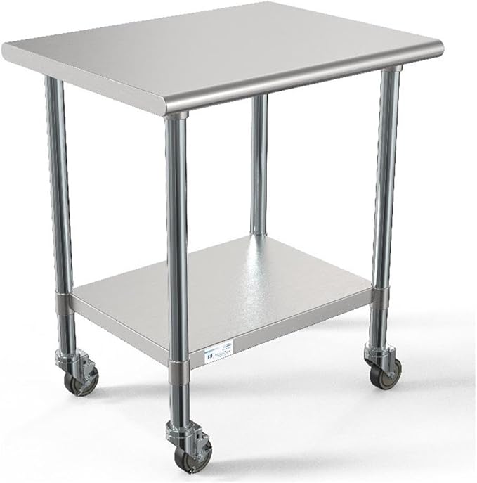 KoolMore Commercial 24x30'' Stainless Steel Work Table with Wheels for Restaurant or Home Use, Under Storage Shelf Food, Tools, Equipment, & Hardware, Heavy Duty Metal Workspace (CT2430-18C), Silver