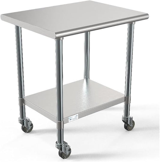 KoolMore Commercial 24x30'' Stainless Steel Work Table with Wheels for Restaurant or Home Use, Under Storage Shelf Food, Tools, Equipment, & Hardware, Heavy Duty Metal Workspace (CT2430-18C), Silver