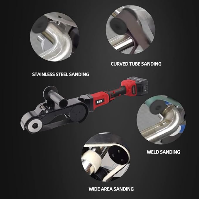 Cordless Pipe Tube Polisher Sander, ZFE 21V 28A Stainless Steel Belt Sander for Angle Grinder, Speeds Adjustable Pipe Polisher Belt Sander Brushless, Wire Drawing Machine for Metal Pipe Grinding