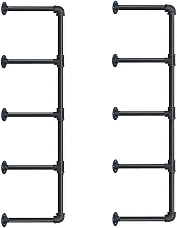 Tianman Industrial Wall Mount Iron Pipe Shelf Shelves Shelving Bracket Vintage Retro Black DIY Open Bookshelf DIY Storage offcie Room Kitchen Shelves (2Pcs,52" Tall,12" deep)