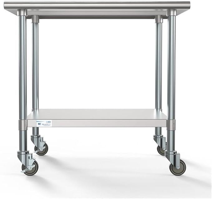 KoolMore Commercial 30” x 36” Stainless Steel Work Table with Wheels for Restaurant or Home Use, Under Storage Shelf for Food, Tools, and Hardware, Heavy Duty Metal Workspace (CT3036-18C), Silver