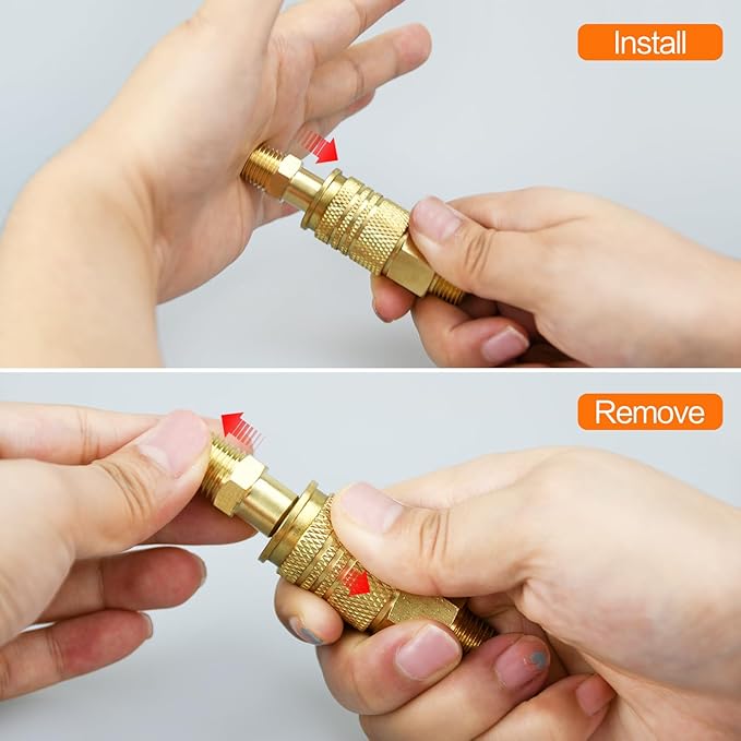 Air Coupler and Plug Kit, 5pcs Air Coupler and Plug Kit, 1/4 Inch NPT Industrial Brass Air Hose Fittings, Quick Connector Air Fittings for Automotive and Home (5pcs 1/4" NPT Coupler)