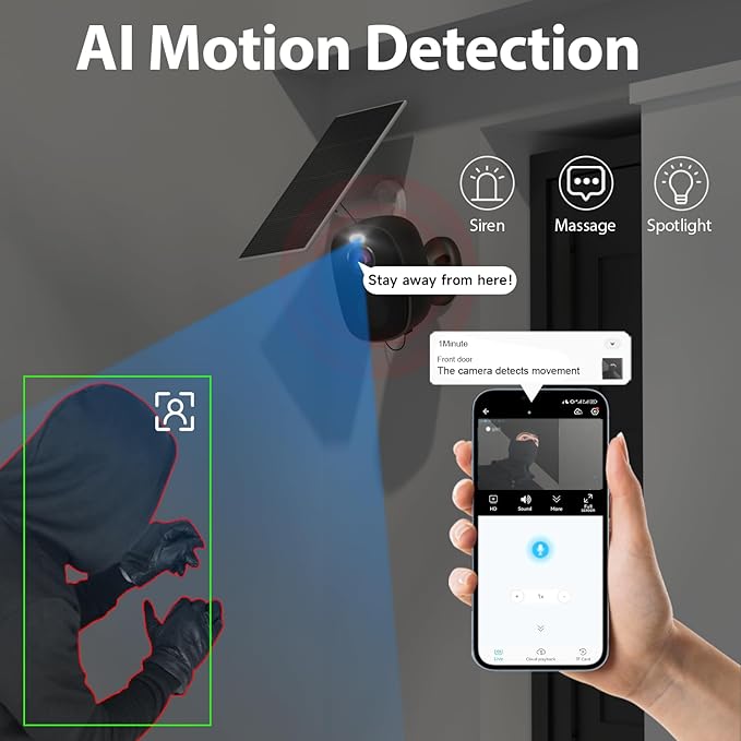4pc Security Cameras Wireless Outdoor, 2K Battery Powered Camera, WiFi Home Indoor Camera with Color Night Vision, Spotlight, Siren, AI Detection, Cloud/SD, 2 Way Audio, No Monthly Fee, Works Alexa