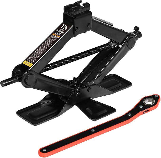 BIG RED AST10202SR Torin Wide Base Cross Car Scissor Jack: Steel Portable Quick Lift Tire Jacks Include Ratchet Wrench for Car, Truck, Sedans and MPV, 1.5 Ton (3,000 lbs) Capacity, Black