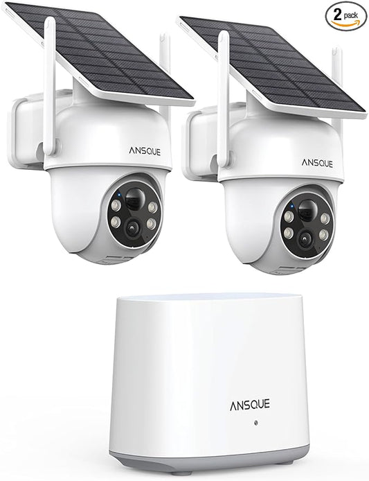 Security Cameras Wireless Outdoor Home System, 2 Camera Kit, No Subscription Fees, Solar Powered, Local Storage, 365-Day Battery Life, 360°PTZ Surveillance, Auto Tracking, 2K Color Night Vision