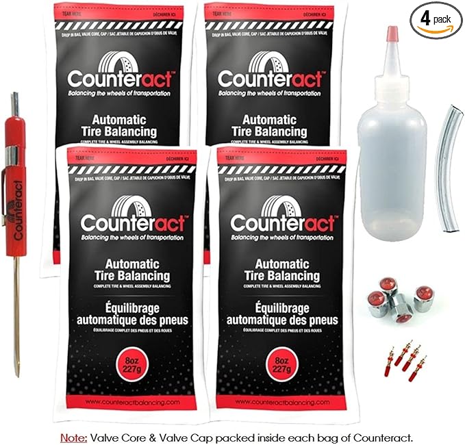 Counteract DIYK-8 Do It Yourself Tire/Wheel Balancing Beads Kit - Off -Road, Light/Medium Duty Truck Tires, (4) 8oz DIY Bead Bags, (4) Valve Caps and Cores, (1) Core Remover, Injector Bottle