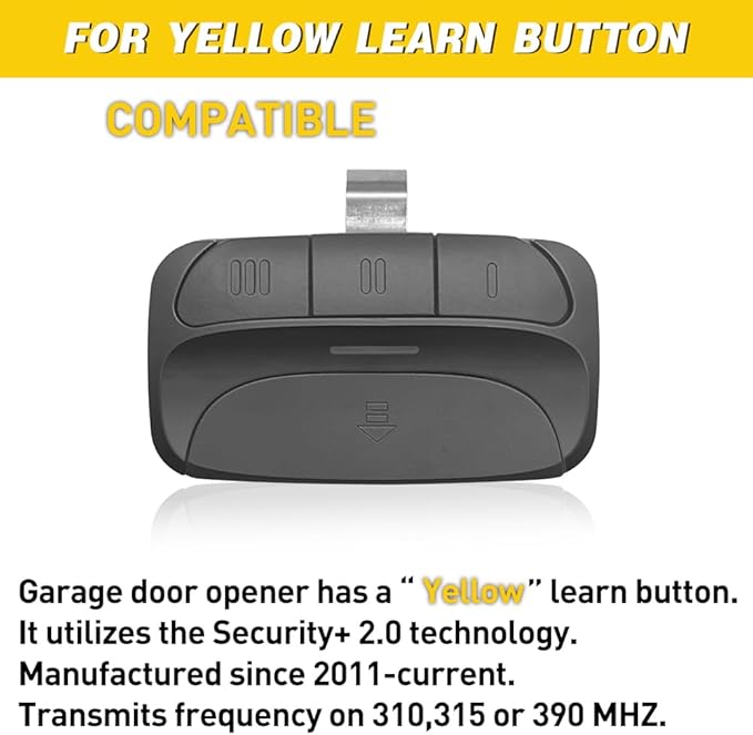 Garage Door Remote Control ONLY Replacement Chamberlain LiftMaster Craftsman has Yellow Learn Button on Opener,with Security+ 2.0 and 310/315/390Mhz,Support 3 Door Openers in a Remote