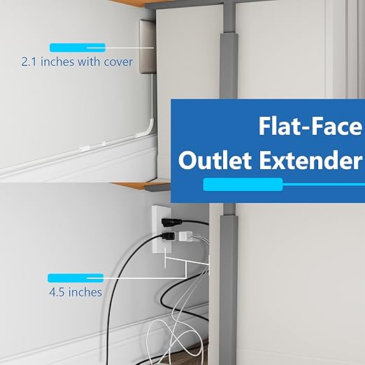 LIDER Flat-Face Outlet Extender with 3 Receptacles, Ultra-Thin Wall Plate Plug with Cord Extender and 3-Outlet Power Strip, 8ft Cord, LWE8-315-NK, Nickel