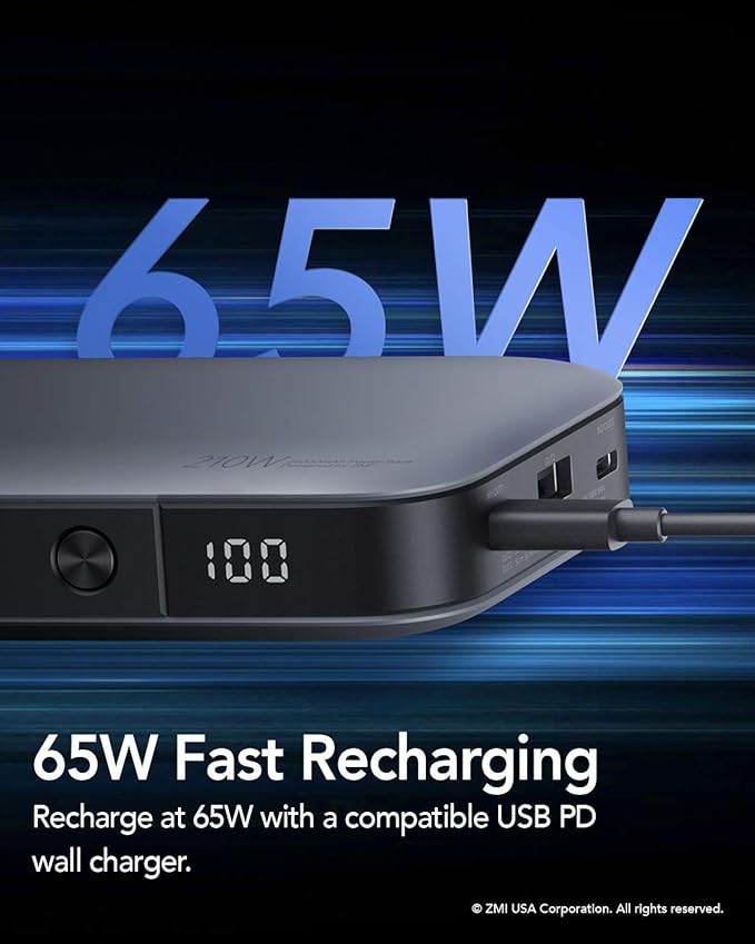 ZMI PowerPack No. 20, QB826G Ultra Laptop Power Bank Worldwide Ed. 25000 mAh PD Max 100W Single Port, Max 210W Total, USB C Portable Charger for MacBook Pro & Laptops That Receive Charge via USB C