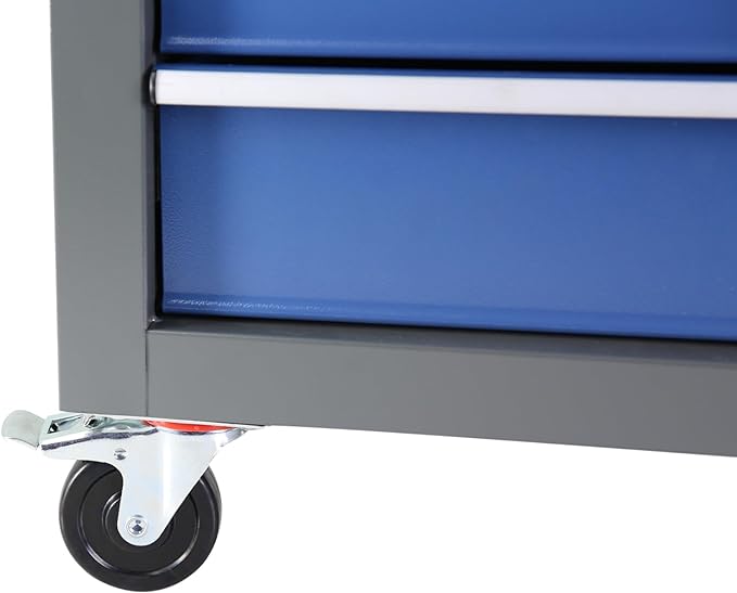 5 Drawers Rolling Tool Chest on Wheels with Keyed Locking System & Drawer Liners Tool Chest with Link Buckle and can be Combined to Large Cabinet Set for Warehouse & Garage,Blue+Grey