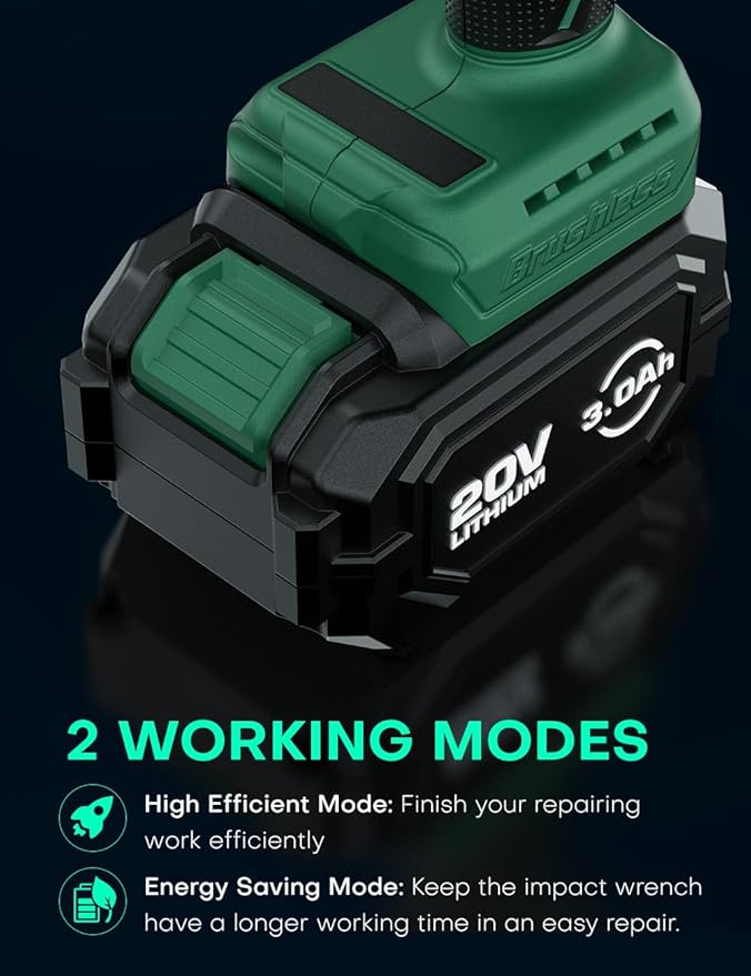KIMO Impact Wrench 1/2 Cordless,550N.m/406ft-lbs Max Torque & 3000RPM, 2x20V 3.0Ah Battery, Impact Gun with 7 Drive Impact Sockets, 3 Inch Extension Bar, 1 Hour Fast Charger Impact Drill for Car Tires