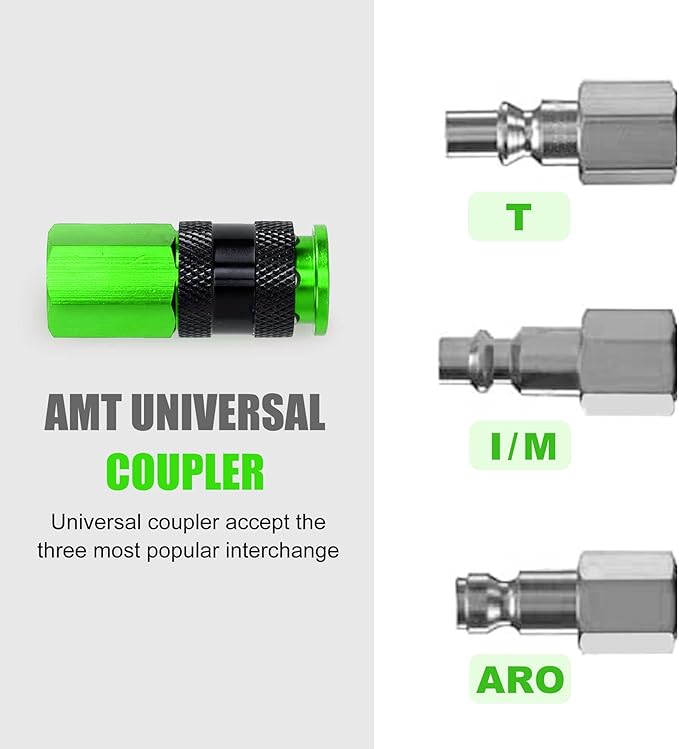 Air Hose Fittings, 6 Pieces AMT Universal Air Couplers with 1/4" NPT Female Threads, Green