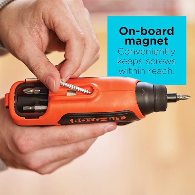BLACK+DECKER 4V MAX Electric Screwdriver, Cordless, 180 RPM, 8 Bits With Built-In, Storage Compartment, Batteries Included (BDCS50C)